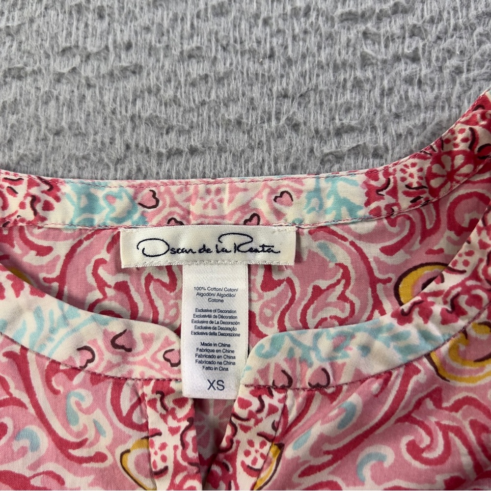 Oscar De La Renta Dress Womens XS Multicolor Henley Neck Preppy Casual Cotton - Picture 4 of 8